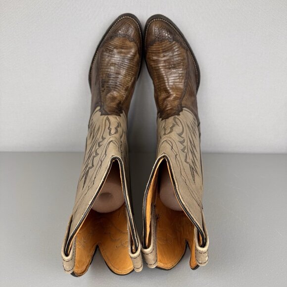 Nocona Boots Mens 8 D Brown/Beige Cowboy Western Leather Lizard Pull On Mid Calf - Picture 6 of 13